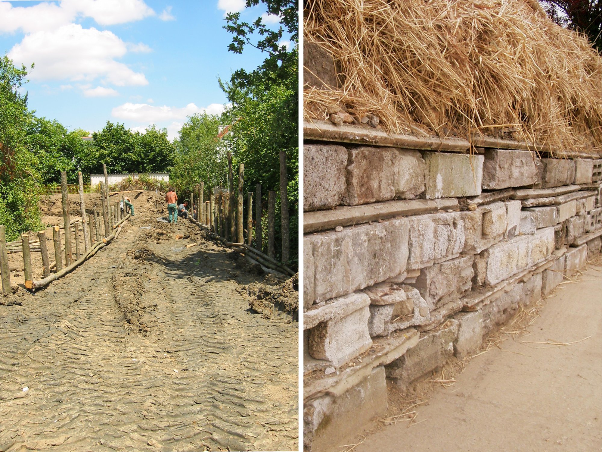 Les digues (parpaings et béton recyclés non maçonnés)